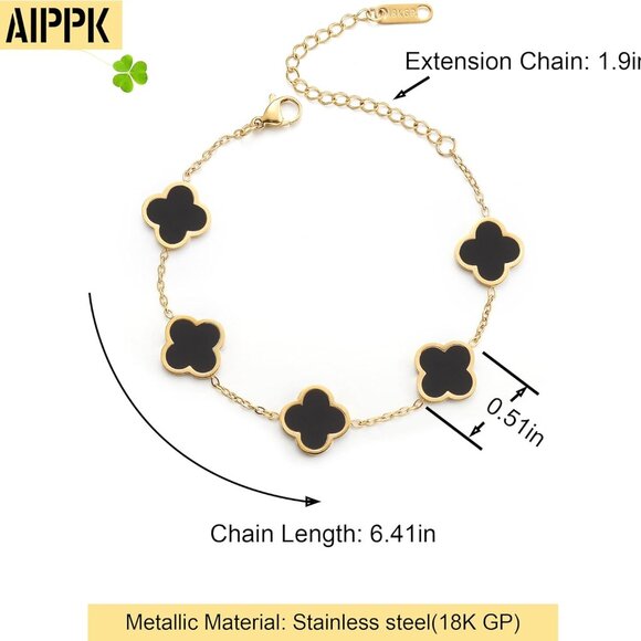 18K Gold Plated Clover Lucky Bracelet for Women White/Black/Red/Green Flower Fou - Picture 2 of 7